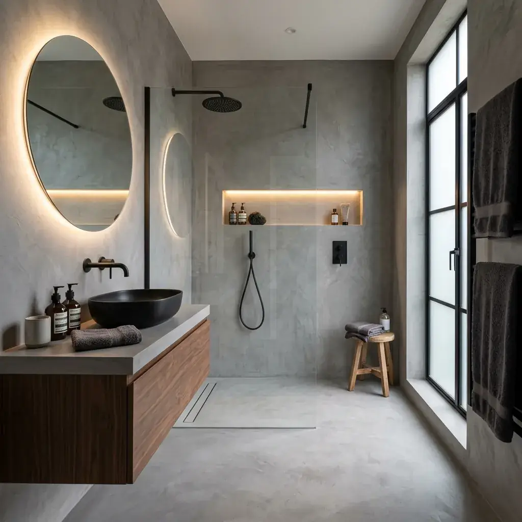 Baño revestido con microcemento continuo sin juntas